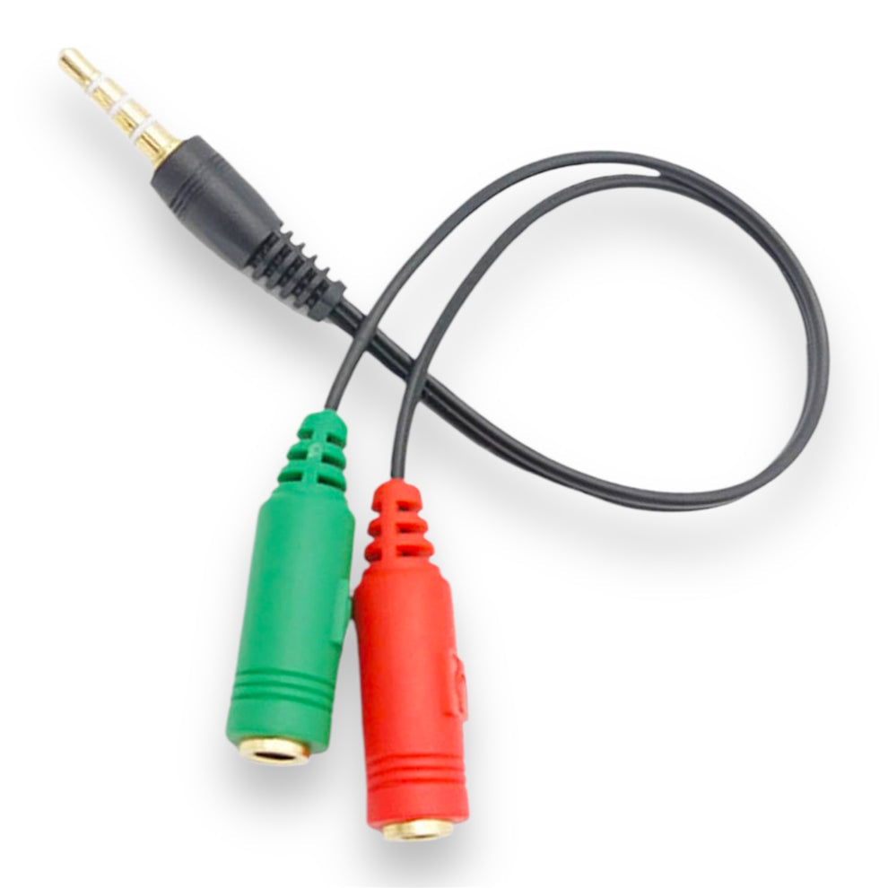 CABLE 3,5 mm MACHO A 2 3,5 mm HEMBRA AUDIO + MICRÓFONO 19 CM
