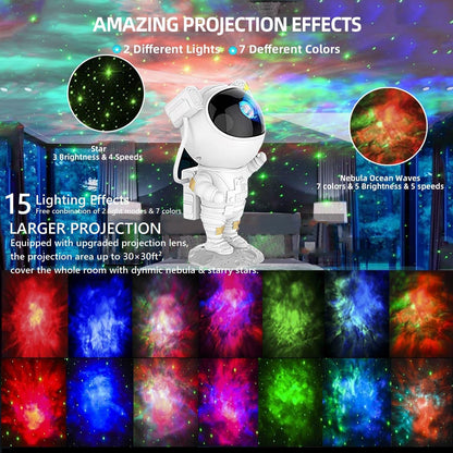 ASTRONAUTA PROYECTOR DE NEBULA Y PUNTOS VERDES - VERSION RECARGABLE