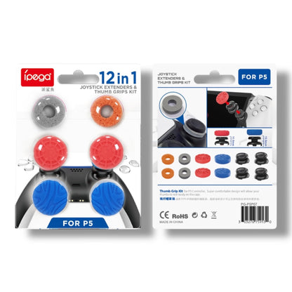 KIT DE EXTENSORES 12 en 1 DE JOYSTICK PS4 / PS5 Y EMPUÑADURAS PARA EL PULGAR - ipega PG-P5P07