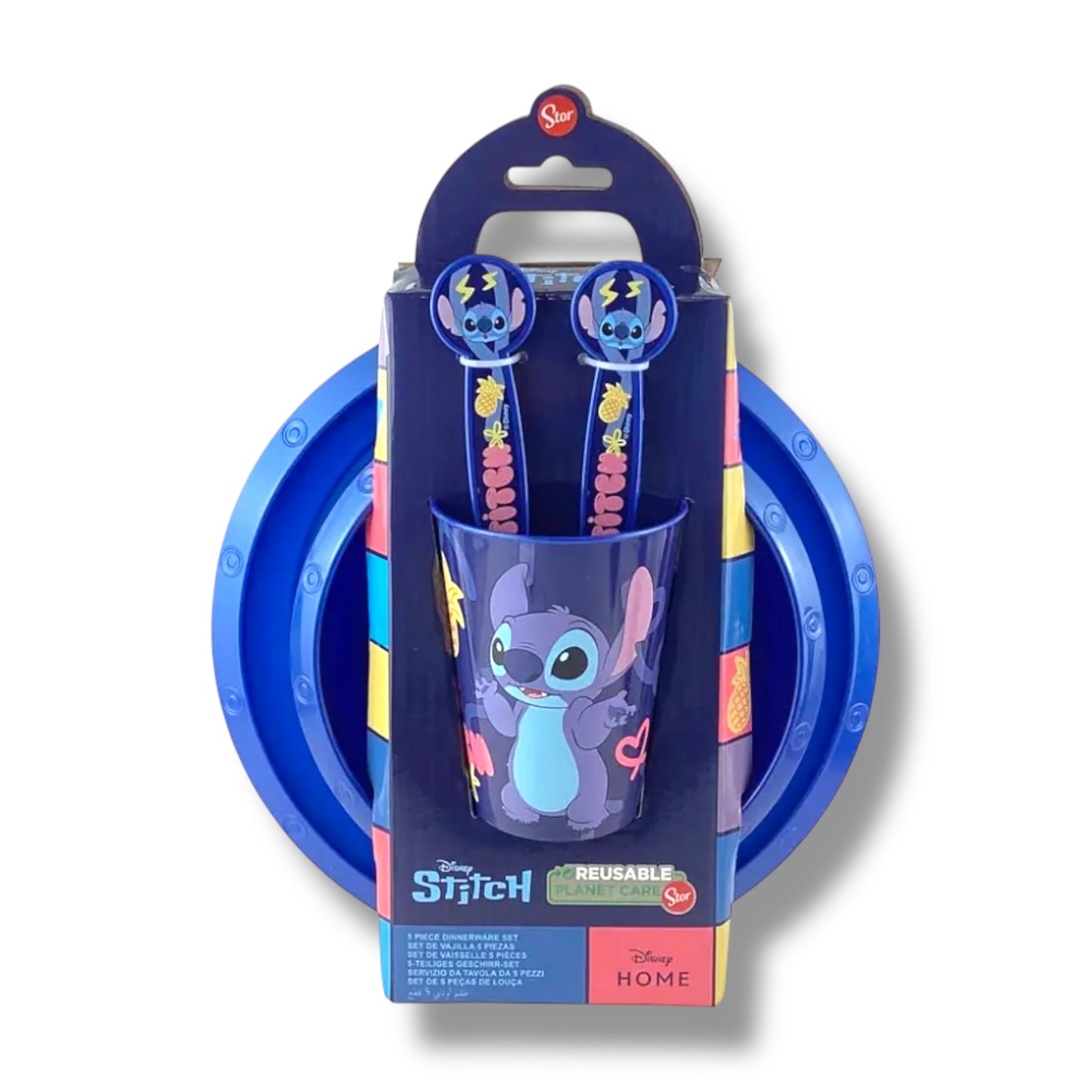 SET DE VAJILLA PLÁSTICA CON DISEÑO DE STITCH