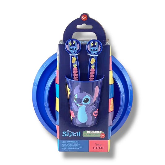 SET DE VAJILLA PLÁSTICA CON DISEÑO DE STITCH