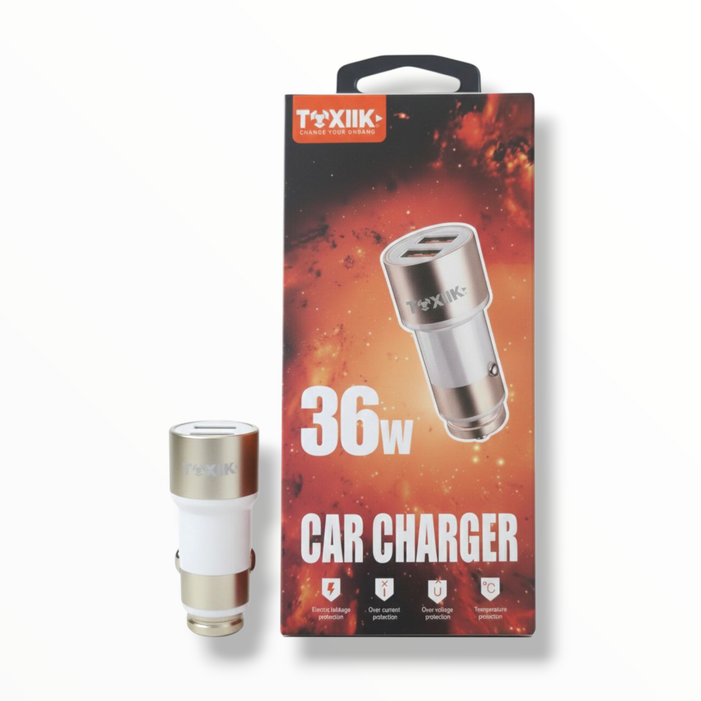 CARGADOR PARA CARRO CON  DOS  PUERTO USB MARCA TOXIIK DE 36W
